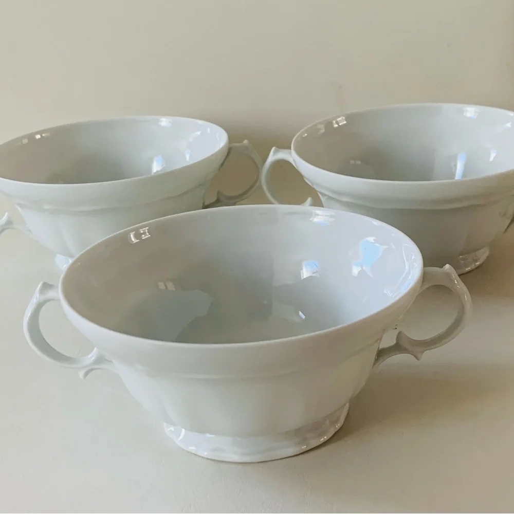 Vintage Limoges Union Limousine France White Cream Soup Cups 3